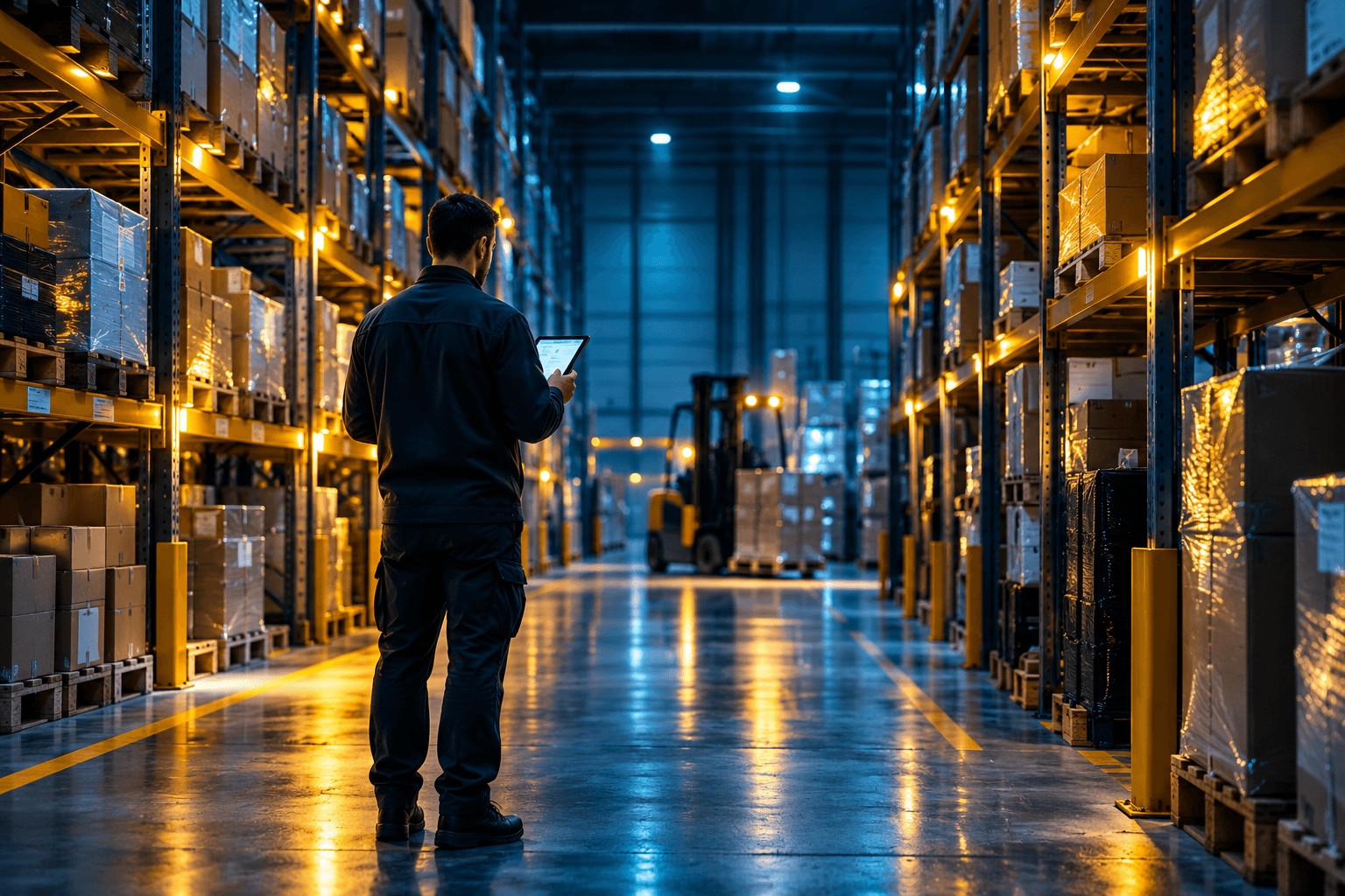 Ordini B2B che si caricano da soli Magazzino di un distributore B2B con un operatore che controlla un ordine su tablet